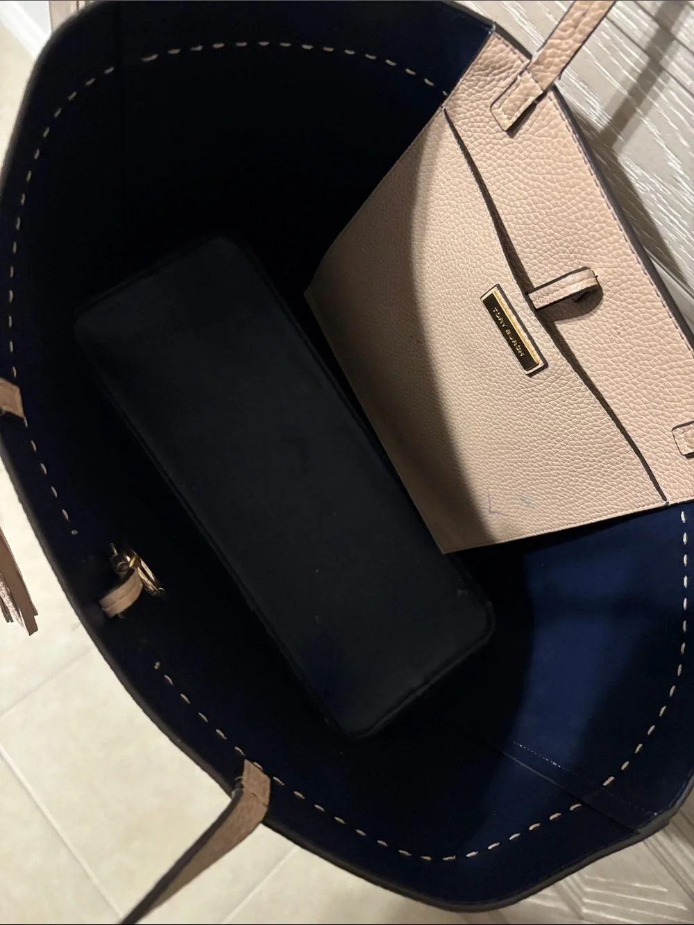Tory Burch Pale Pink Pebbled Leather Tote